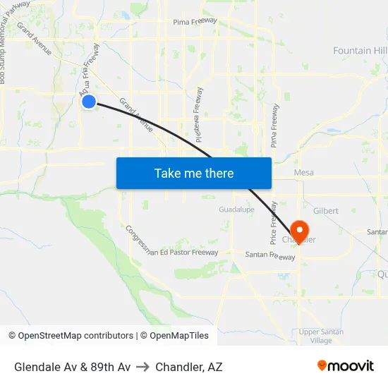Glendale Av & 89th Av to Chandler, AZ map