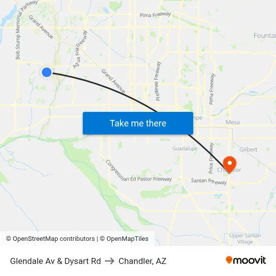Glendale Av & Dysart Rd to Chandler, AZ map