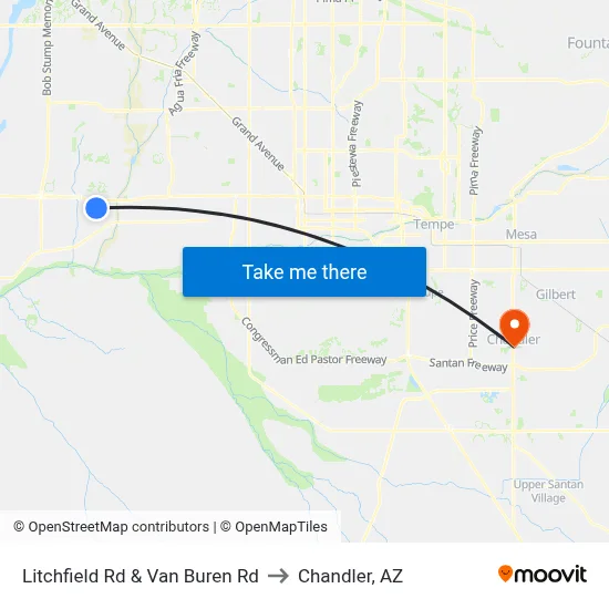 Litchfield Rd & Van Buren Rd to Chandler, AZ map