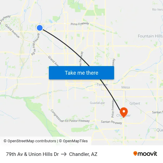 79th Av & Union Hills Dr to Chandler, AZ map