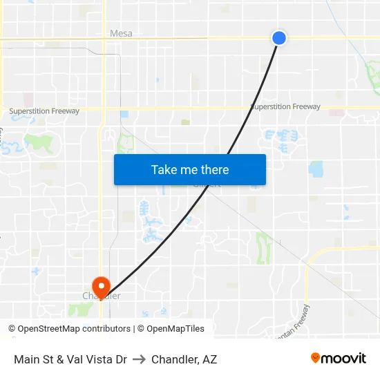 Main St & Val Vista Dr to Chandler, AZ map