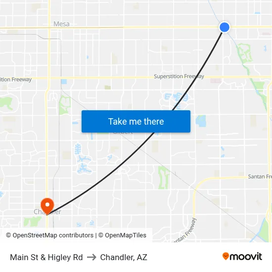 Main St & Higley Rd to Chandler, AZ map