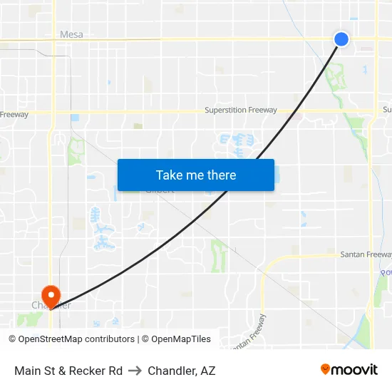 Main St & Recker Rd to Chandler, AZ map