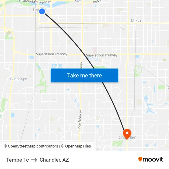 Tempe Tc to Chandler, AZ map