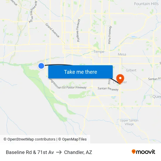 Baseline Rd & 71st Av to Chandler, AZ map