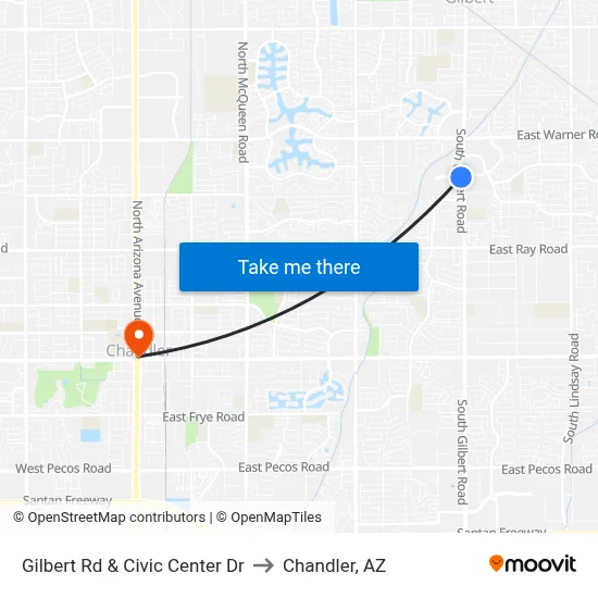 Gilbert Rd & Civic Center Dr to Chandler, AZ map