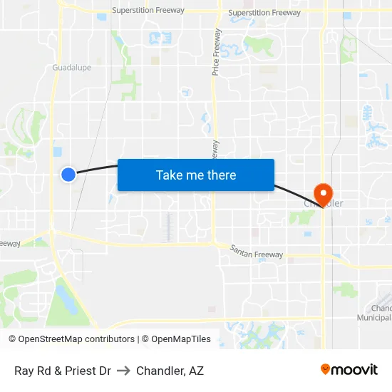 Ray Rd & Priest Dr to Chandler, AZ map