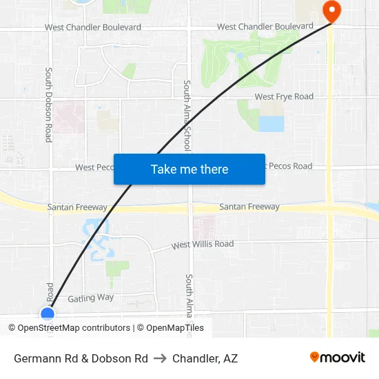 Germann Rd & Dobson Rd to Chandler, AZ map