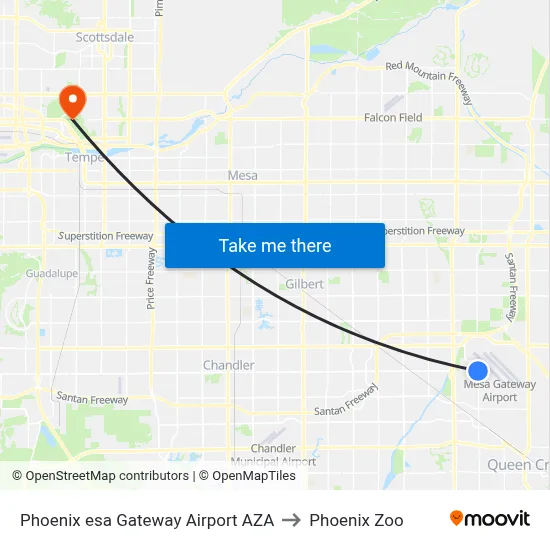 Phoenix esa Gateway Airport AZA to Phoenix Zoo map