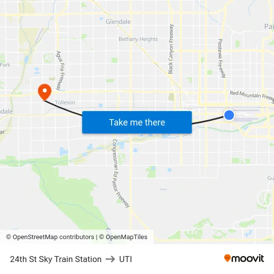 24th St Sky Train Station to UTI map