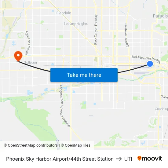 Phoenix Sky Harbor Airport/44th Street Station to UTI map
