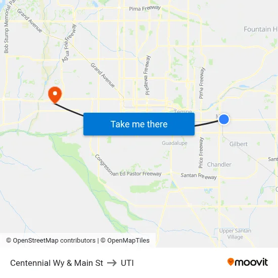 Centennial Wy & Main St to UTI map