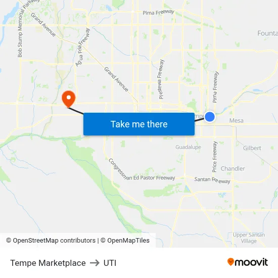 Tempe Marketplace to UTI map