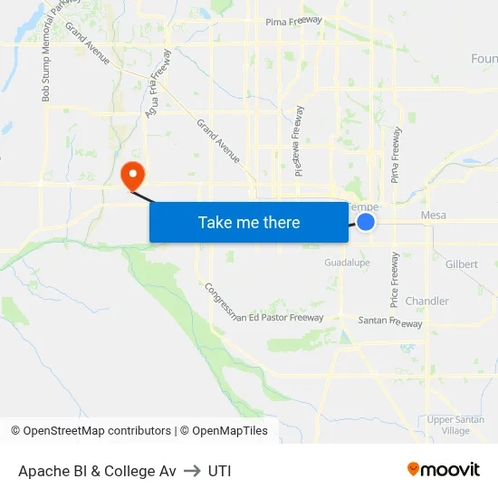 Apache Bl & College Av to UTI map