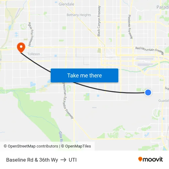 Baseline Rd & 36th Wy to UTI map
