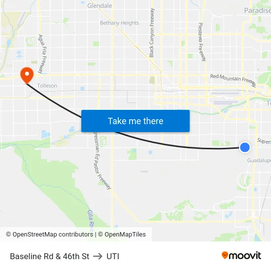 Baseline Rd & 46th St to UTI map