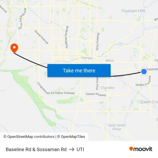Baseline Rd & Sossaman Rd to UTI map