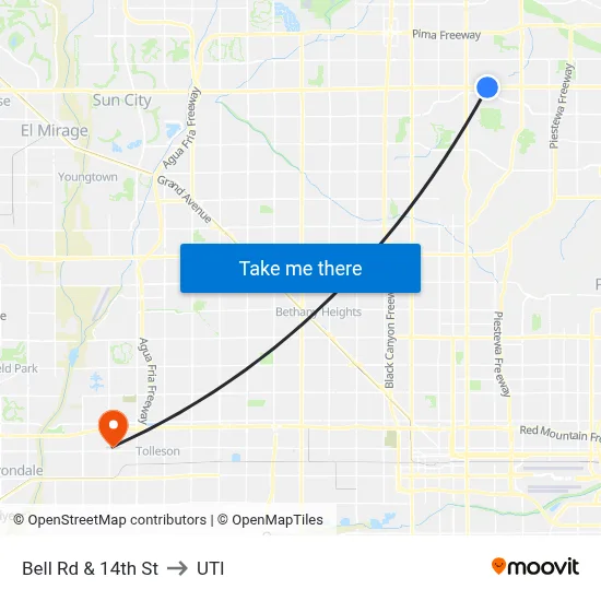 Bell Rd & 14th St to UTI map