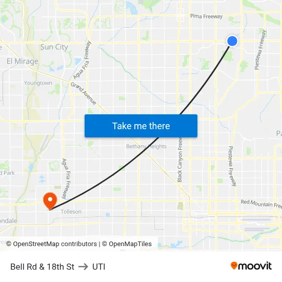Bell Rd & 18th St to UTI map