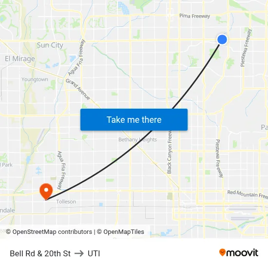 Bell Rd & 20th St to UTI map