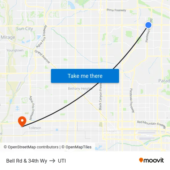 Bell Rd & 34th Wy to UTI map