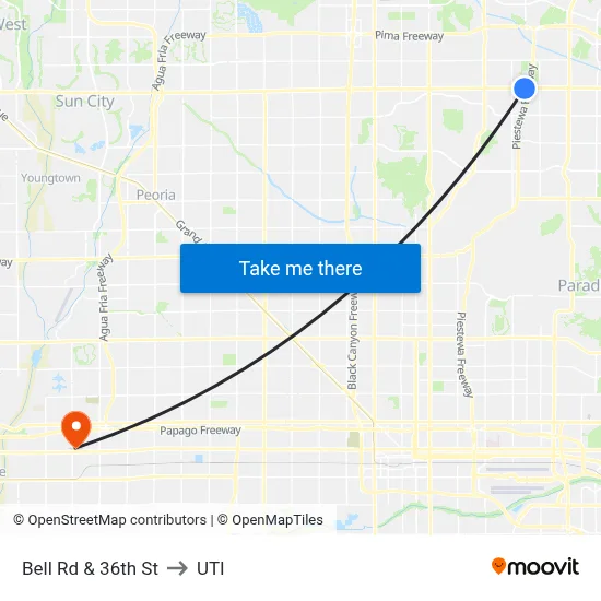 Bell Rd & 36th St to UTI map
