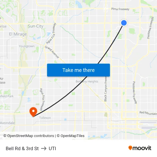 Bell Rd & 3rd St to UTI map