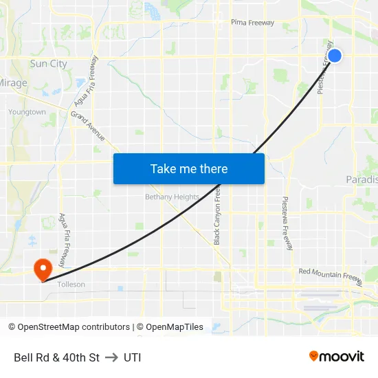 Bell Rd & 40th St to UTI map
