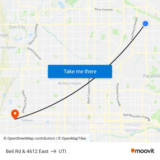 Bell Rd & 4612 East to UTI map