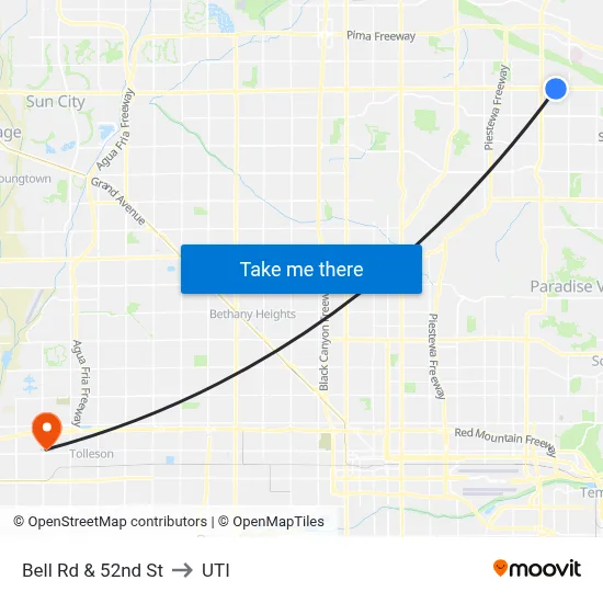 Bell Rd & 52nd St to UTI map