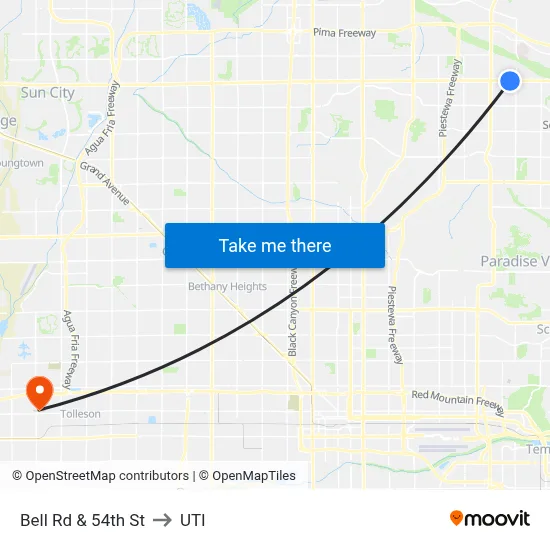 Bell Rd & 54th St to UTI map
