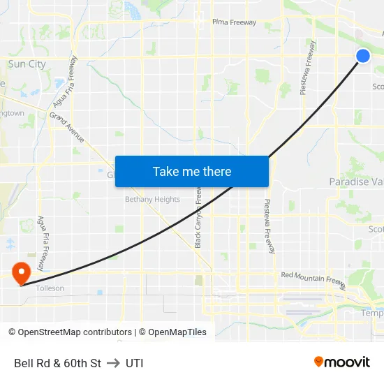 Bell Rd & 60th St to UTI map