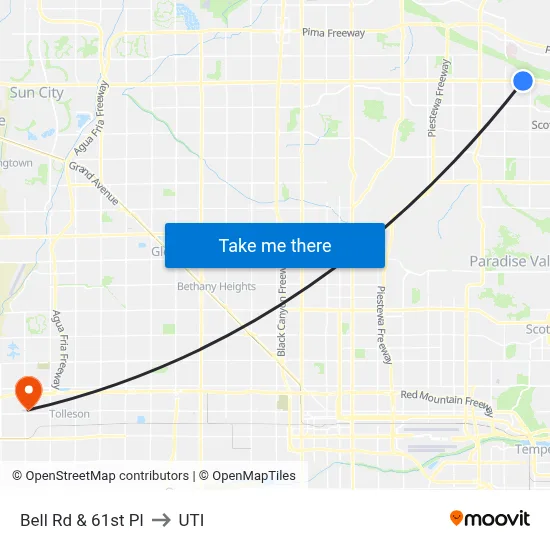 Bell Rd & 61st Pl to UTI map