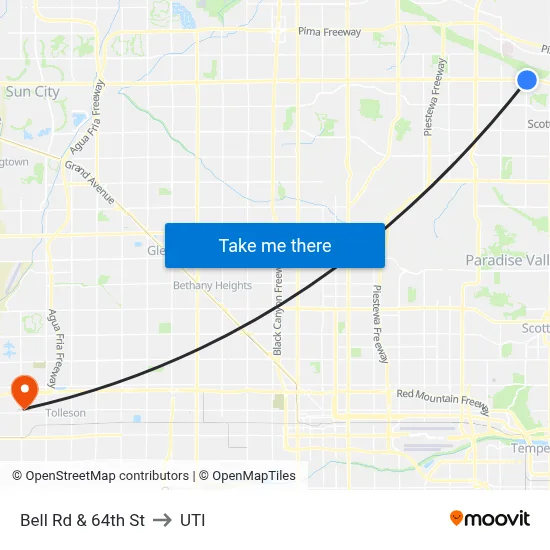 Bell Rd & 64th St to UTI map