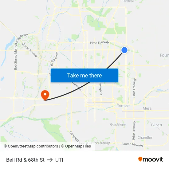 Bell Rd & 68th St to UTI map