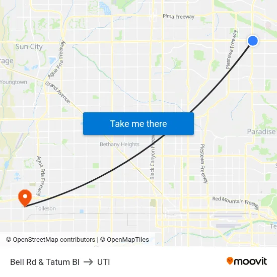 Bell Rd & Tatum Bl to UTI map