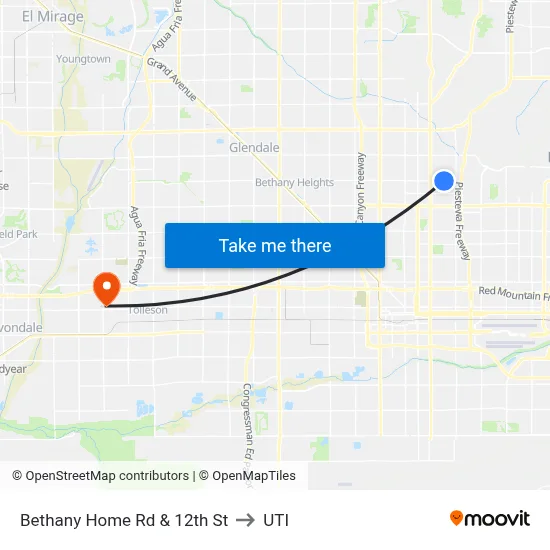 Bethany Home Rd & 12th St to UTI map