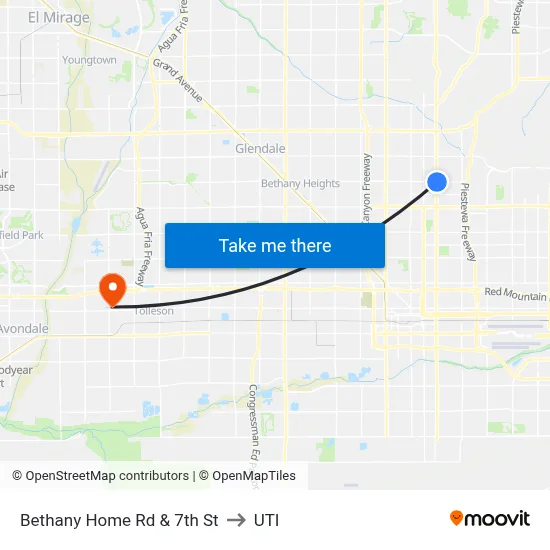 Bethany Home Rd & 7th St to UTI map