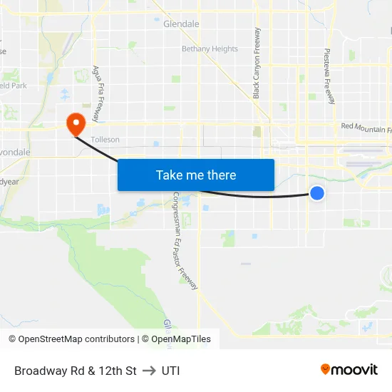 Broadway Rd & 12th St to UTI map