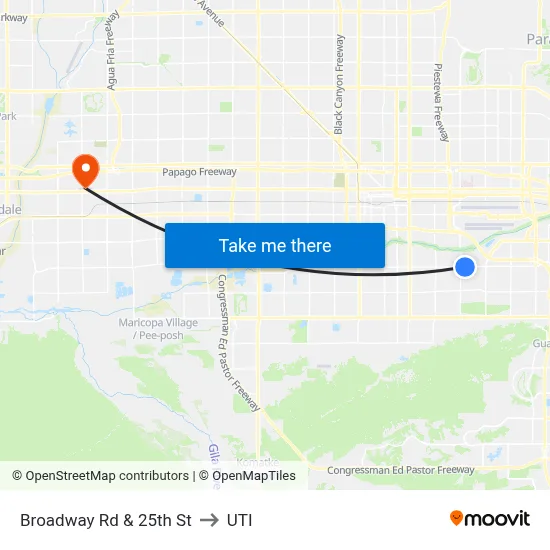 Broadway Rd & 25th St to UTI map