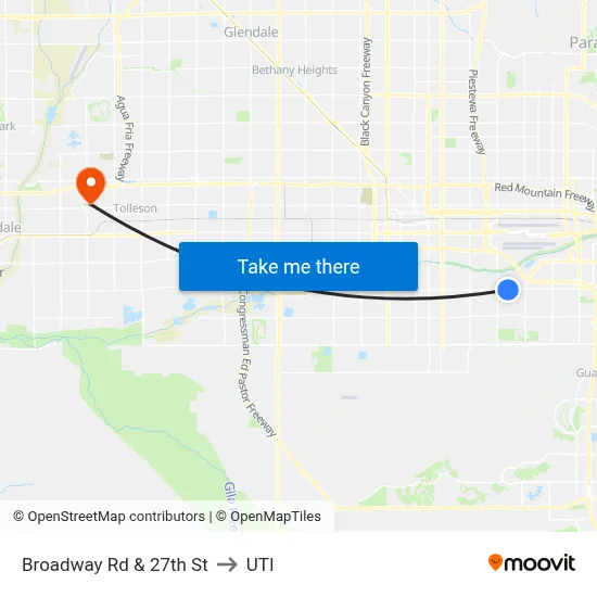 Broadway Rd & 27th St to UTI map
