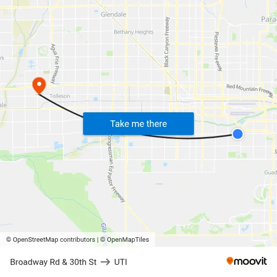 Broadway Rd & 30th St to UTI map