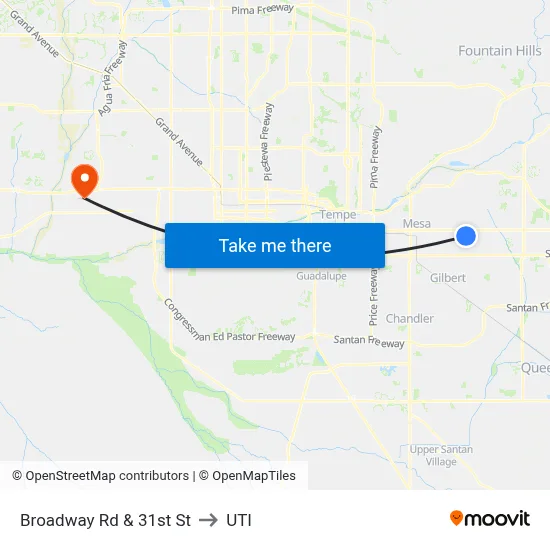 Broadway Rd & 31st St to UTI map