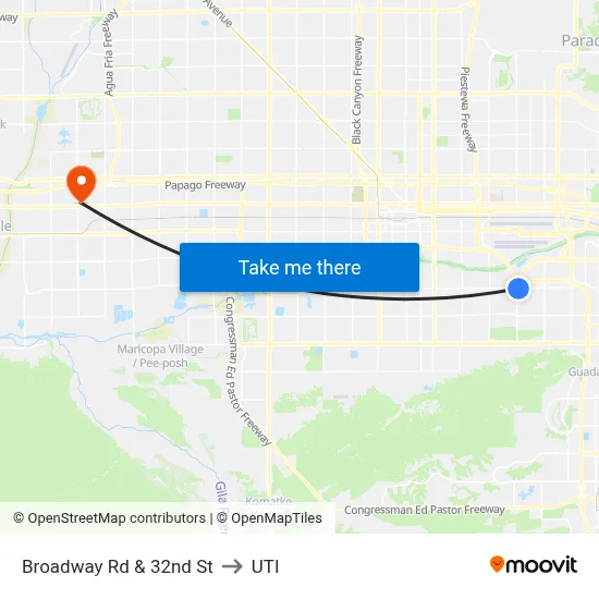 Broadway Rd & 32nd St to UTI map