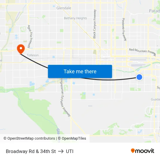 Broadway Rd & 34th St to UTI map