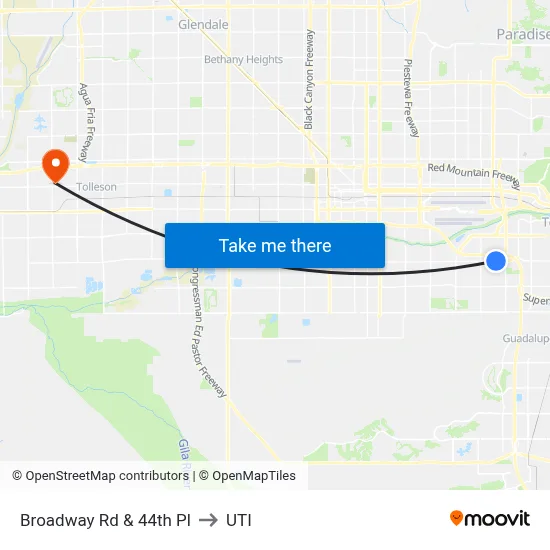 Broadway Rd & 44th Pl to UTI map