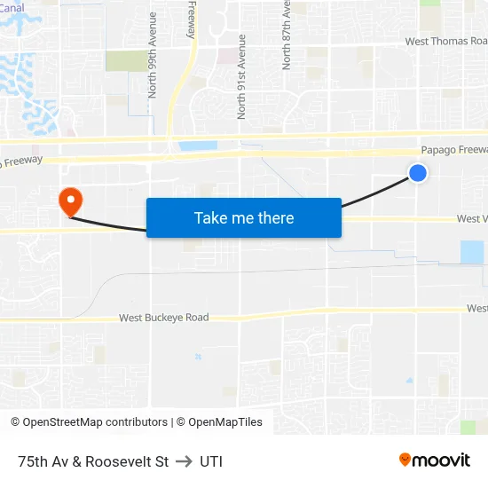 75th Av & Roosevelt St to UTI map