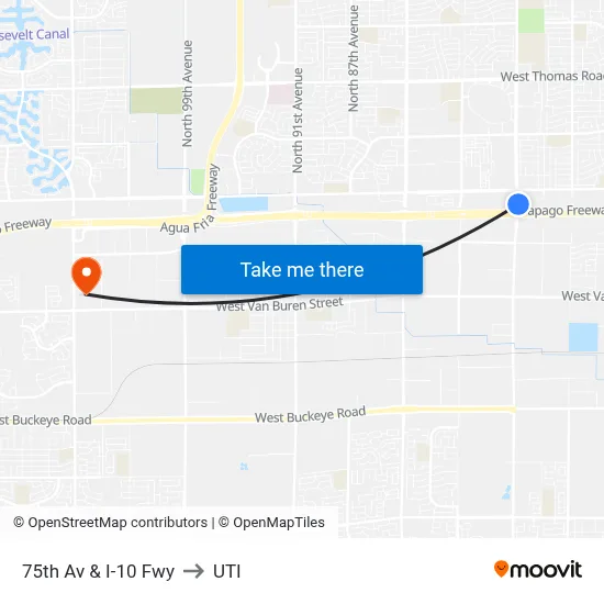 75th Av & I-10 Fwy to UTI map