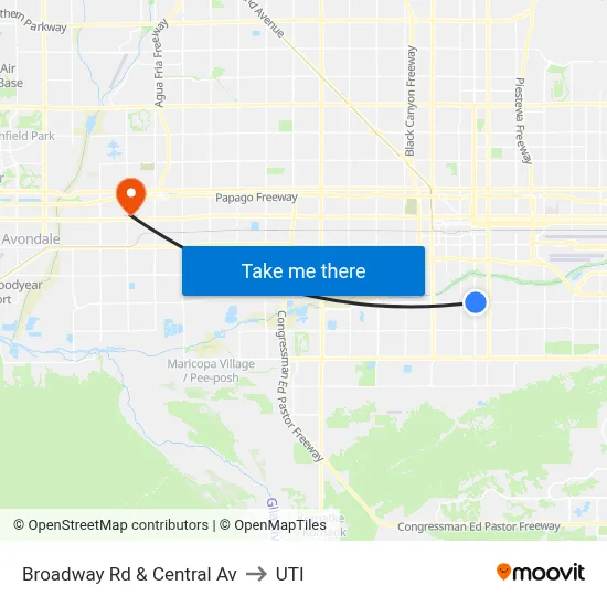 Broadway Rd & Central Av to UTI map