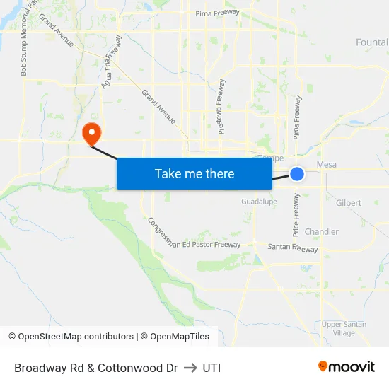 Broadway Rd & Cottonwood Dr to UTI map